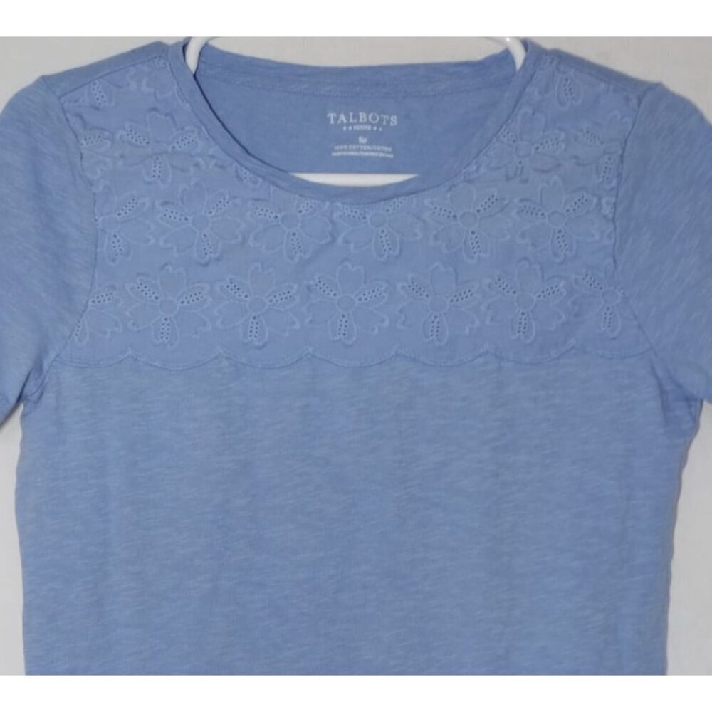 Talbots Petite Women's Short Sleeve Lace Yoke Top, Size Sp Usado. - Picture 3 of 6